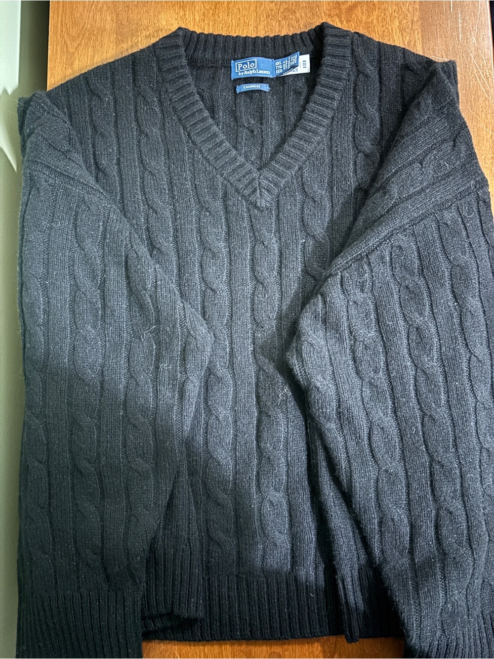 Polo by Ralph Lauren women’s Cashmere black Cable-Knit V-Neck Sweater XXL
